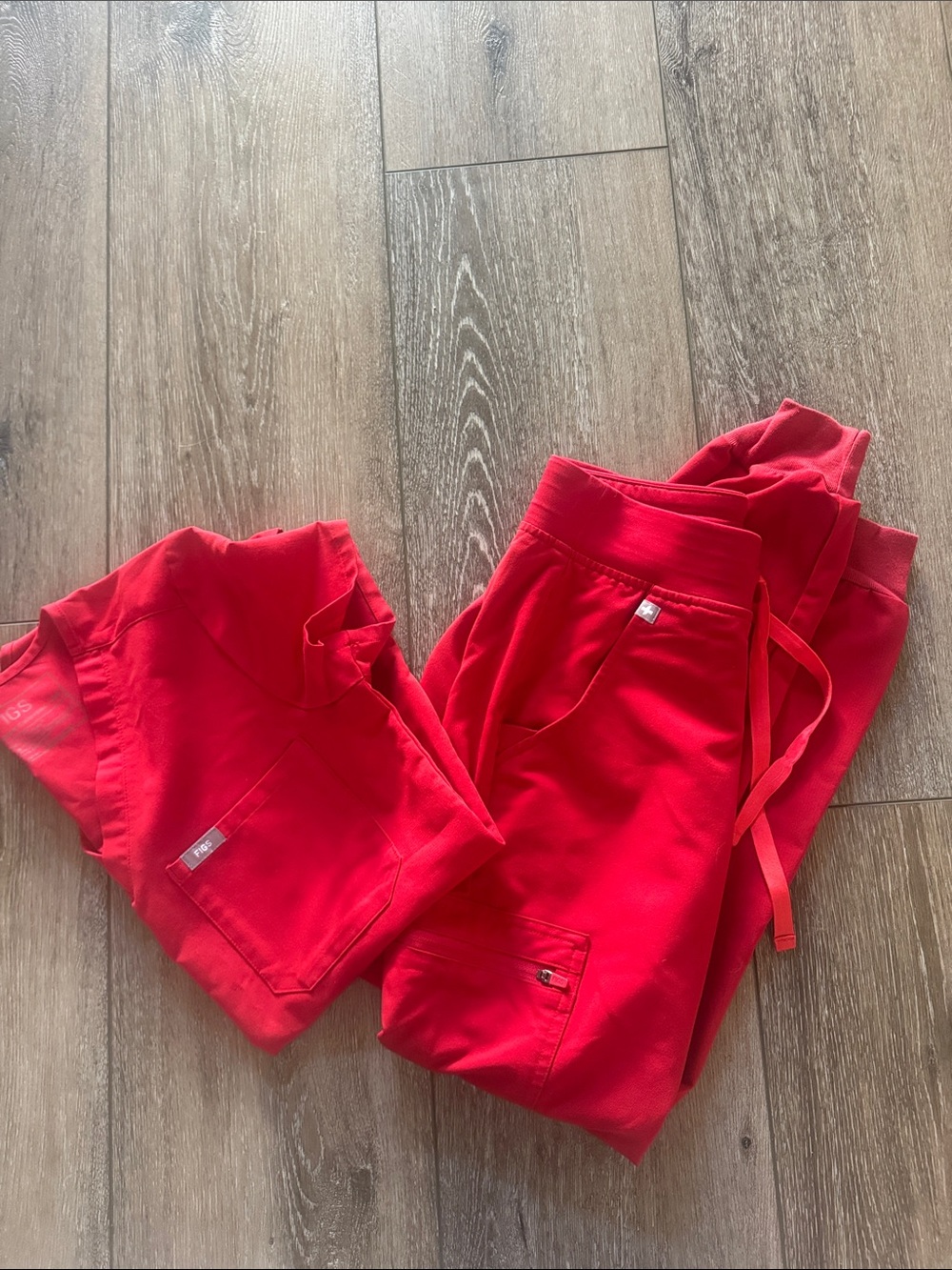 Figs Women's Red Jogger Set - Bold Red Scrub Pants & Top